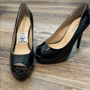 Black Guess Peep Toe Heels
